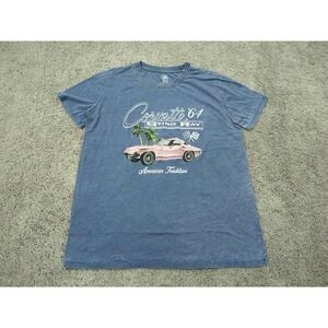 Corvette 64 Sting Ray T Shirt Mens Small‎ Blue GM Hybrid Apparel American Car